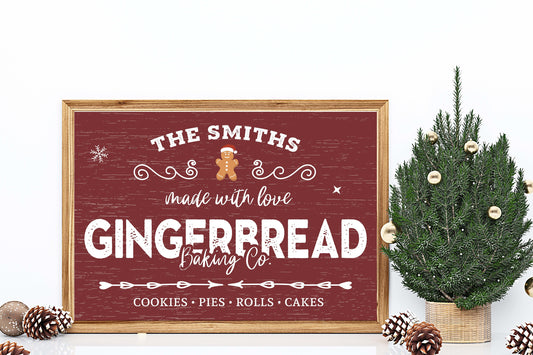 Christmas Custom Family Name Gingerbread Baking Art Print