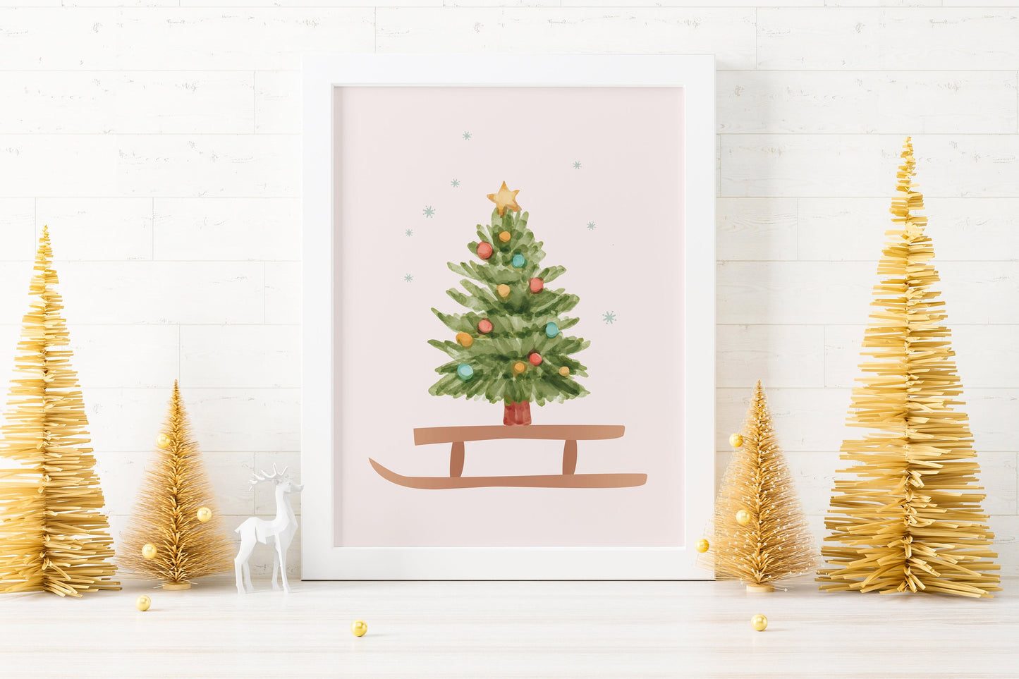 Christmas Tree Sled Illustration Art Print