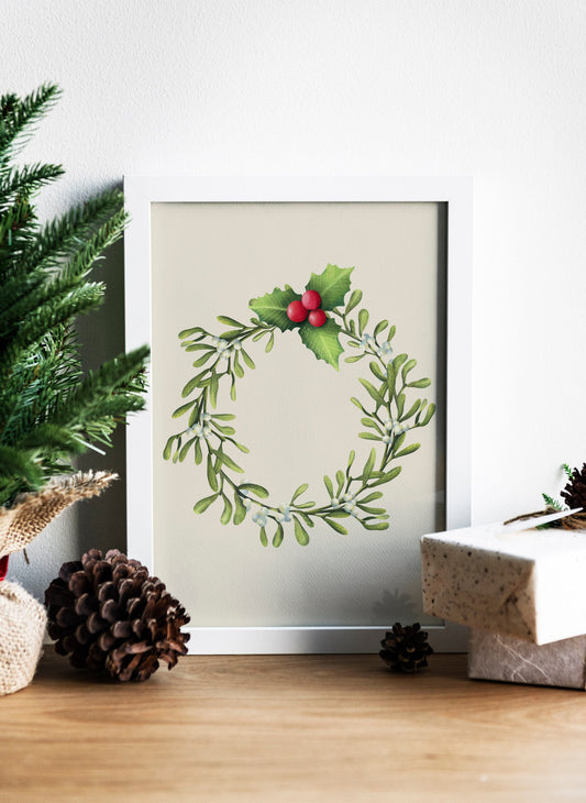 Christmas Wreath Illustration Art Print