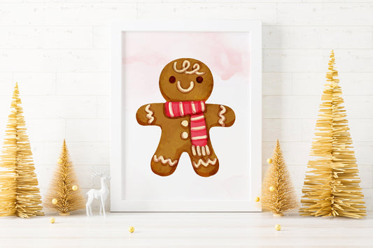 Christmas Cute Gingerbread Man Illustration Art Print