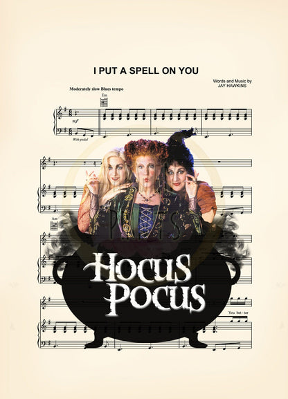 Hocus Pocus Halloween Sanderson Sisters Cauldron Disney Sheet Music Wall Art — Disney Gift for Music Lovers