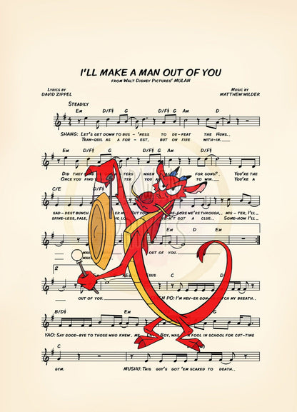 Mulan Mushu I’ll Make A Man Out Of You Disney Sheet Music Art Print