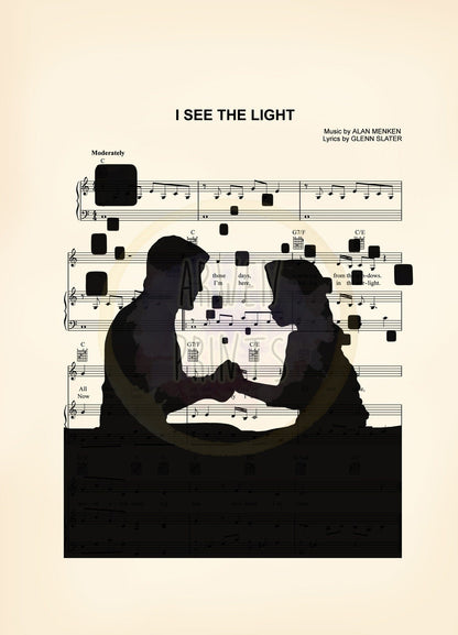 Tangled Lanterns Silhouette I See The Light Sheet Music Art Print