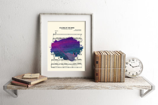 Pocahontas and John Smith Colors of the Wind Splatter Sheet Music Art Print