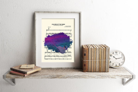 Pocahontas and John Smith Colors of the Wind Sheet Music Wall Art — Disney Gift for Music Lovers