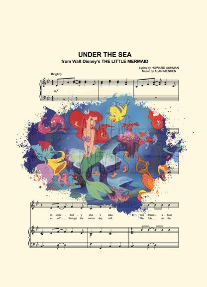 Little Mermaid Under the Sea Splatter Sheet Music Art Print