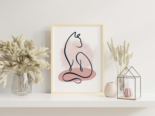 Cat Line Art Boho Art Print