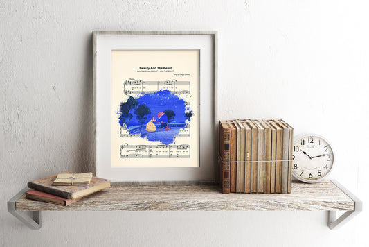 Beauty and the Beast Balcony Splatter Sheet Music Art Print