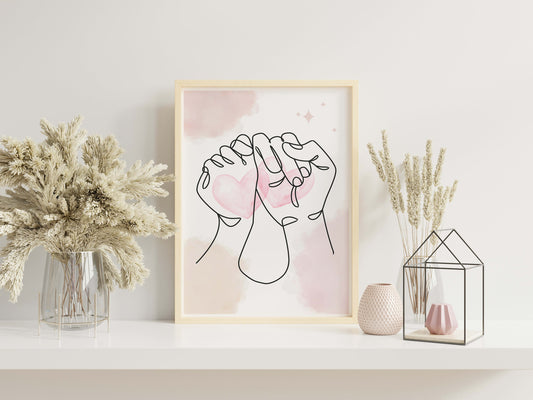 Pinky Promise Hands Print Pinky Swear Line Art Love Promise Hand Drawing Minimalist Couple Hands Wall Art Bedroom Line Art