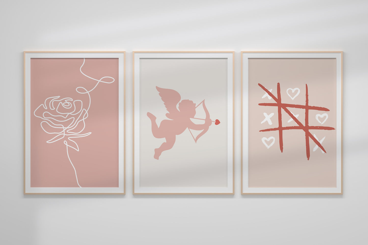 Valentine’s Day 3 Print Set, Cupid, TicTacToe, Rose