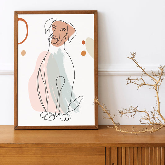 Boho One Line Puppy Wall Art Pet Core Abstract Mid Century Dog Drawing Kid Room Wall Art Decor Modern Aesthetic Print
