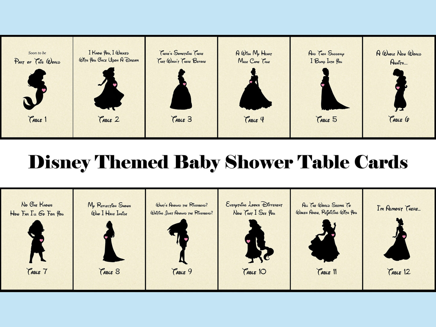 Disney Themed Baby Shower Table Cards 5x7” Prints