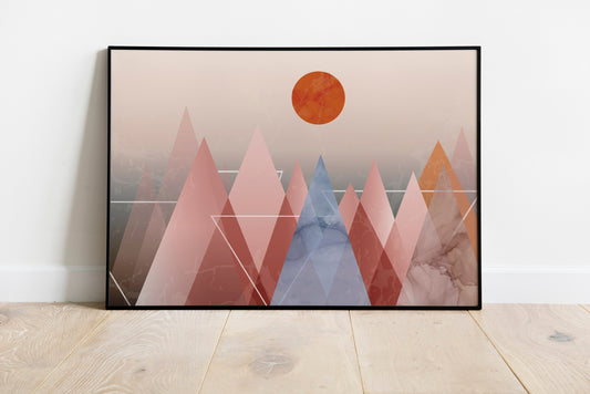 Nordic Geometric Style Landscape, Boho Canvas Art Print Wall Decor