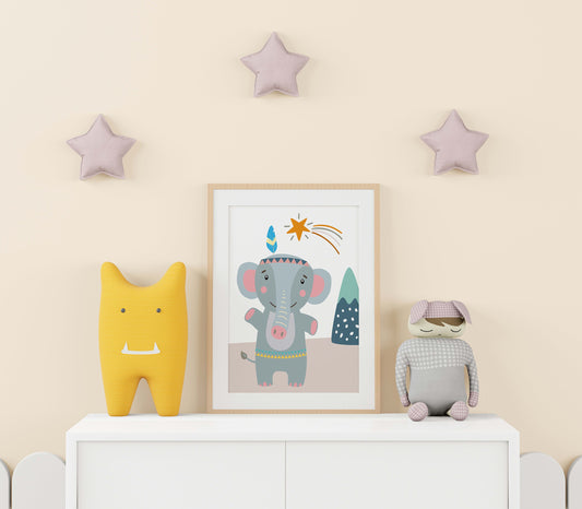 Elephant Nursery Art, Animal Nursery Art, Neutral Nursery Art, Nursery Decor, Boho Art
