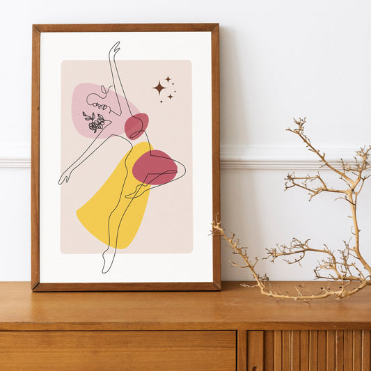 Ballet Dancer Boho Art, Line Art, Woman Dancer Wall Decor