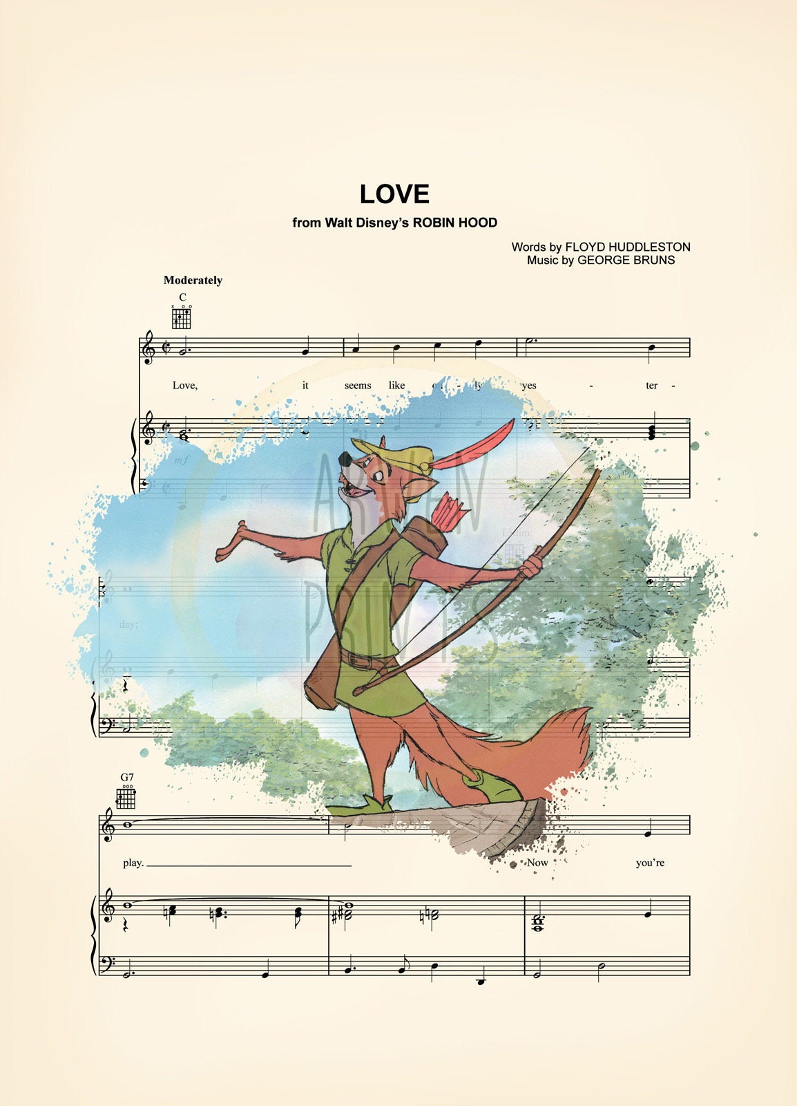 Robin Hood and Maid Marian Splatter Sheet Music Art Print