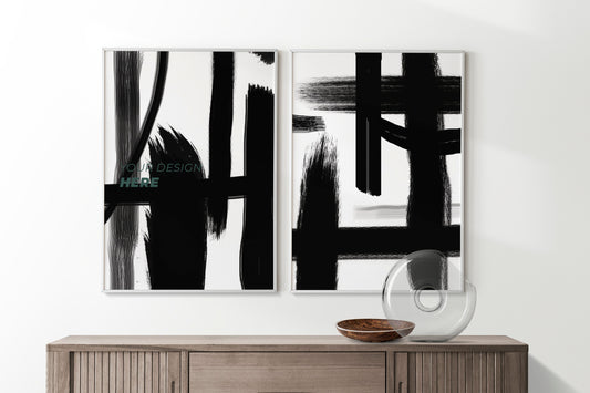 Abstract Black and White Art, Paint Stroke Canvas Art, Minimalist Canvas Art Print Set Wall Decor