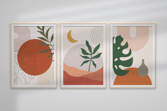 Nature Plant Life Wall Decor, Abstract Artsy 3 Canvas Set Wall Art