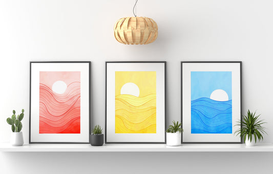 Boho Sunset Wall Decor, Nature 3 Canvas Set Wall Art