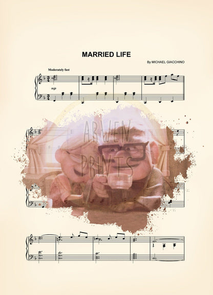 Up Carl and Ellie Old Age Splatter Sheet Music Art Print