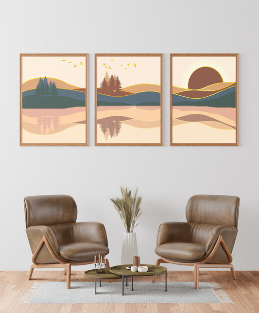 Abstract Mountain Sunset 3 Print Set Wall Decor