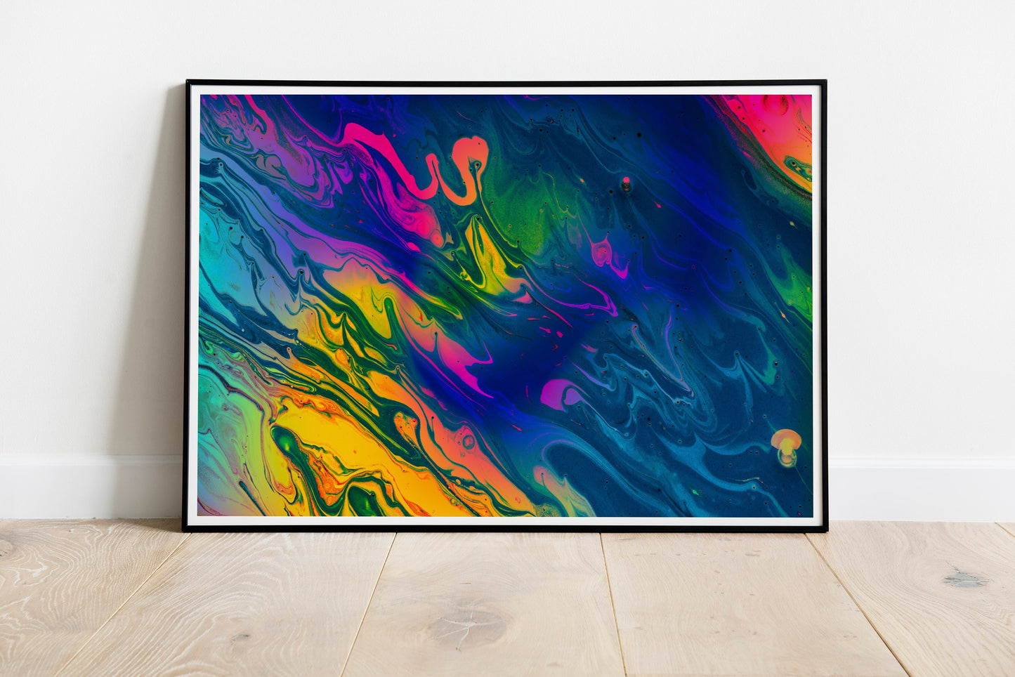 Neon Paint Swirls Abstract Art Print Wall Decor