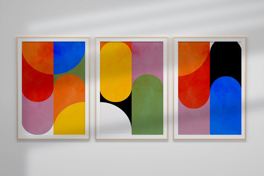 Abstract Bauhaus Wall Decor, Colorful 3 Print Set Wall Art