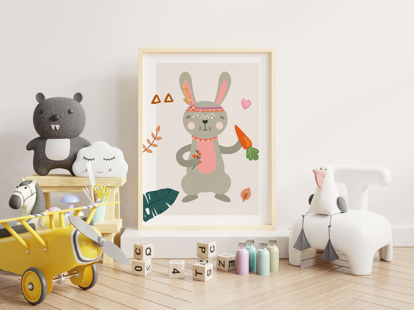 Rabbit Nursery Art, Animal Nursery Art, Neutral Nursery Art, Nursery Decor, Boho Art