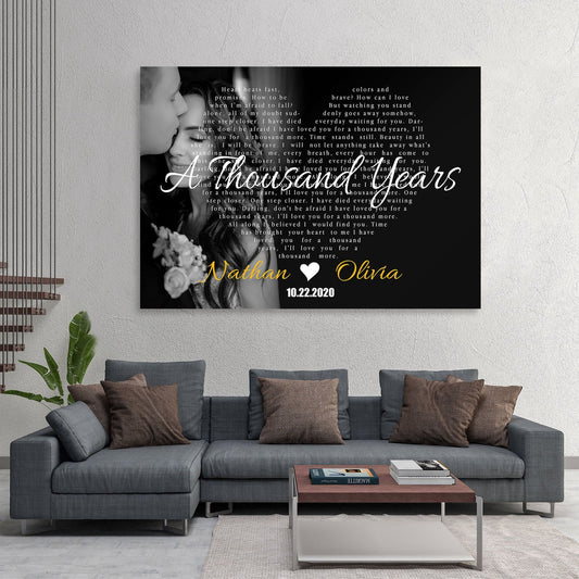 Wedding Picture with Heart Custom Lyrics Song Canvas