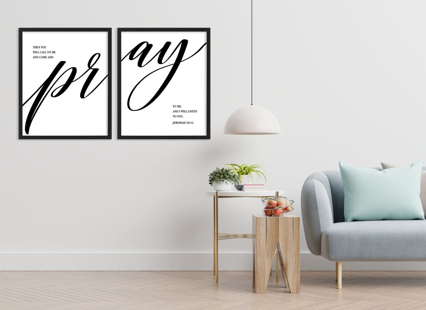 Jeremiah 29:12 Canvas Wall Art Set, Christian Bible Verse Print, Faith Bedroom Decor