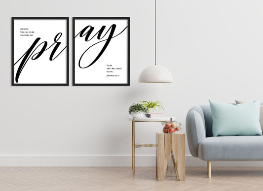 Jeremiah 29:12 Canvas Wall Art Set, Christian Bible Verse Print, Faith Bedroom Decor