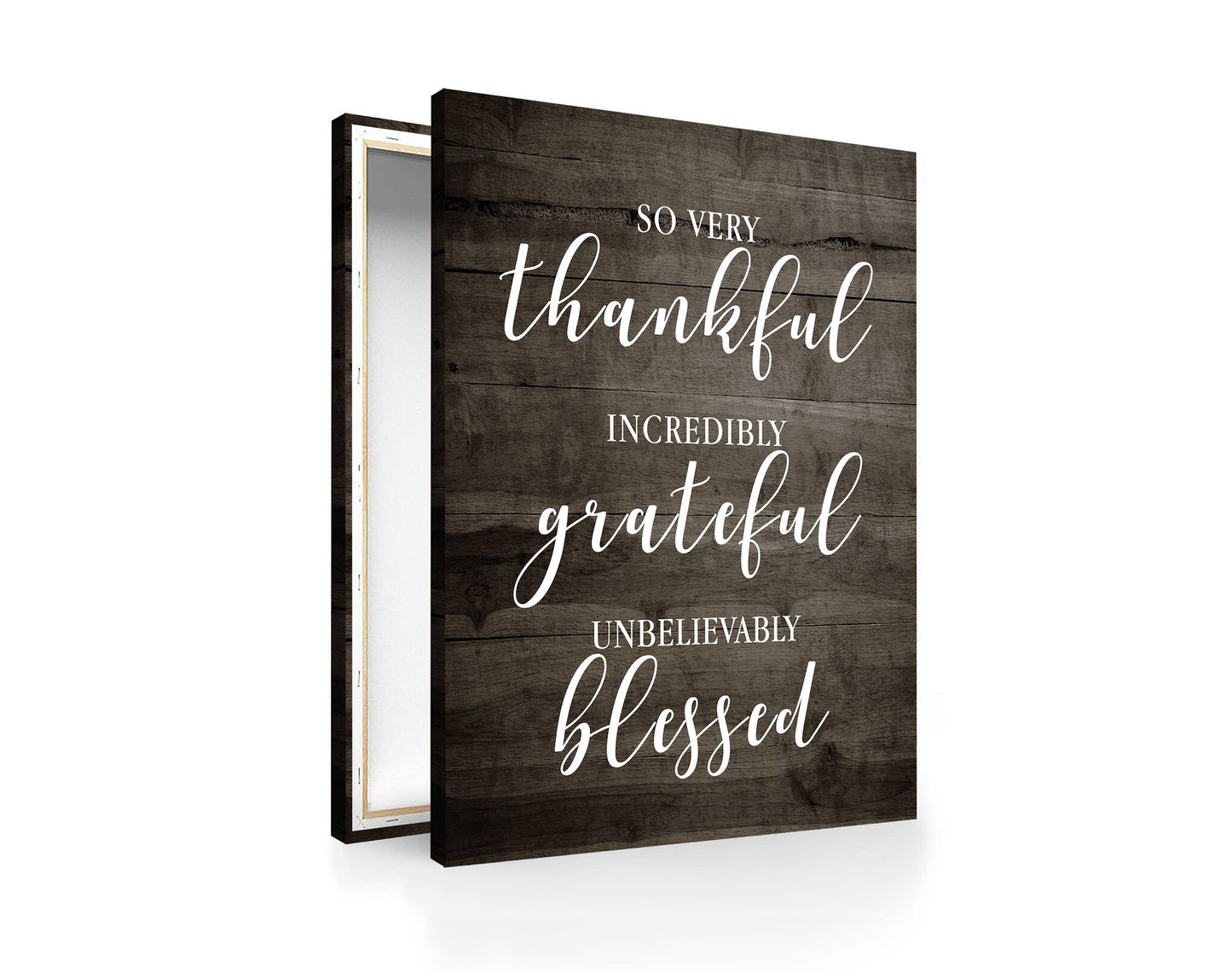 Christian Blessed Thankful Grateful Script Canvas Art