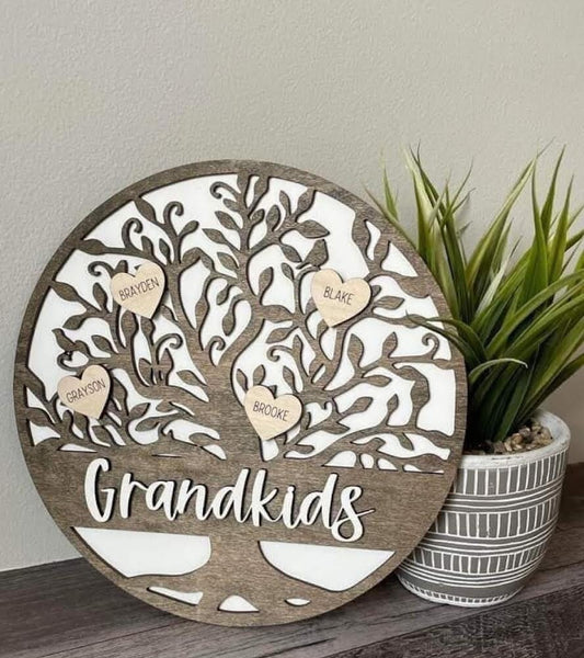 Personalized Family Tree, Keepsake Wooden Wall Art, Mother’s Day Gift, Custom Present for Mom and Dad, Grandkids Names, Family Wooden Tree