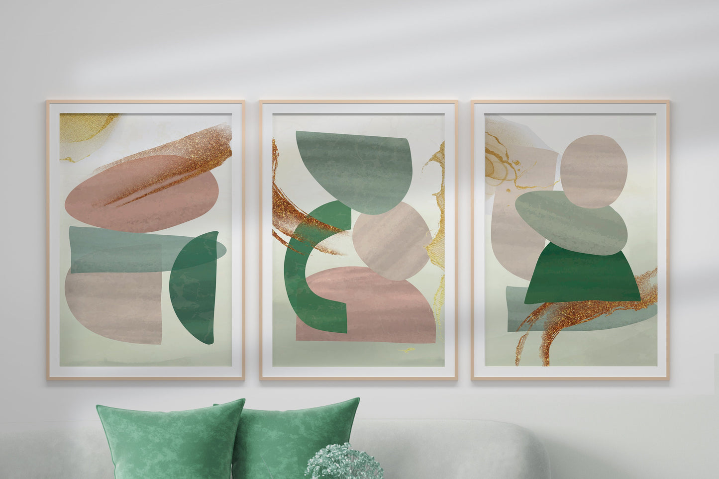 Set of Three BoHo Abstract Shape Art Contemporary Printable Wall Art Modern Wall Art Print Abstract Wall Art Green Beige Modern Wall Art