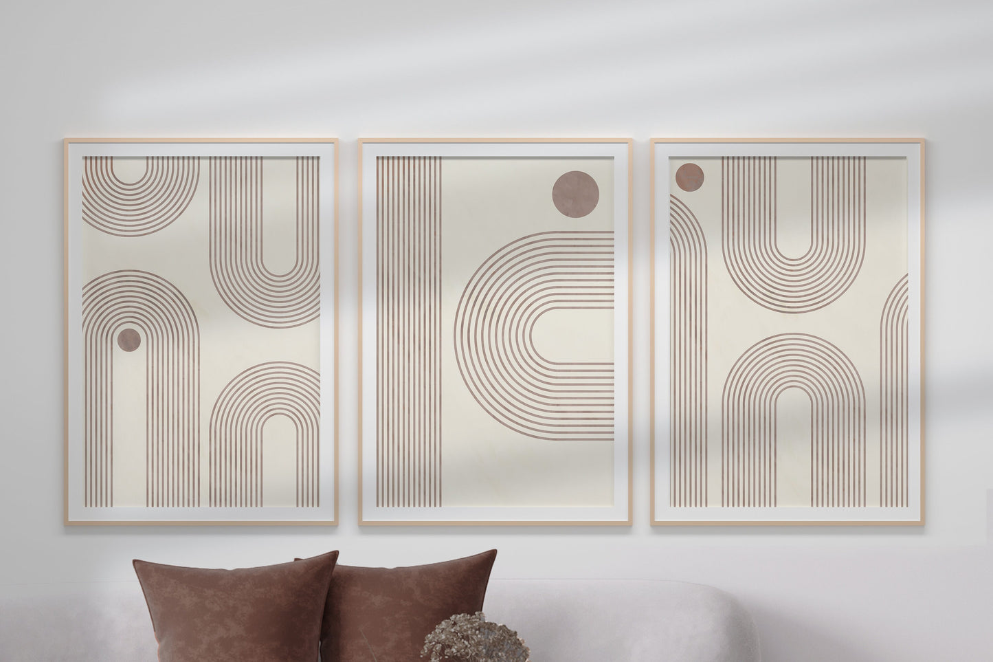 Mid Century Art Prints Set of Three Neutral Modern Wall Art Decor Digital Download BoHo Style Art Prints Earthy Geometric Lines Nordic Style