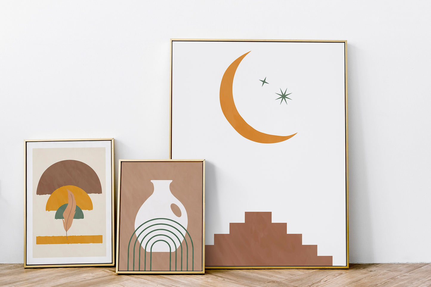Mid Century Modern Neutral Boho Art Print Set
