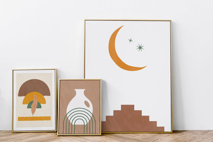 Mid Century Modern Neutral Boho Art Print Set