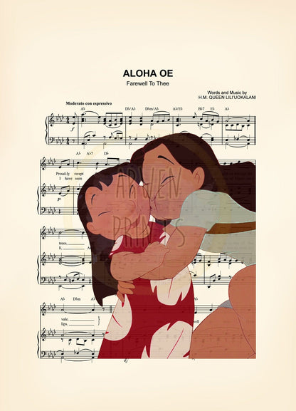Lilo and Stitch Lilo and Nani Embrace Sheet Music Art Print