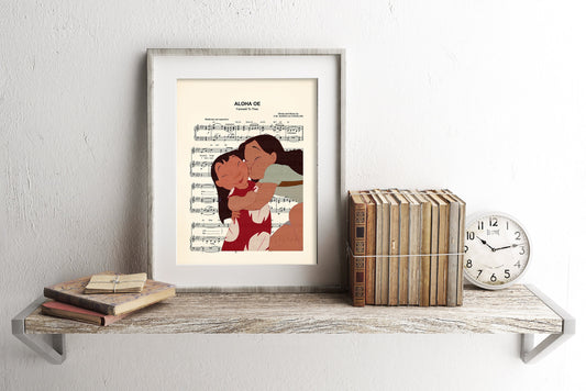 Lilo and Stitch Lilo and Nani Embrace Sheet Music Art Print