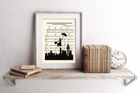 Mary Poppins Silhouette Disney Supercalifragilisticexpialidocious Sheet Music Art Print