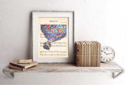 Up House and Balloons Sheet Music Wall Art — Disney Gift for Music Lovers