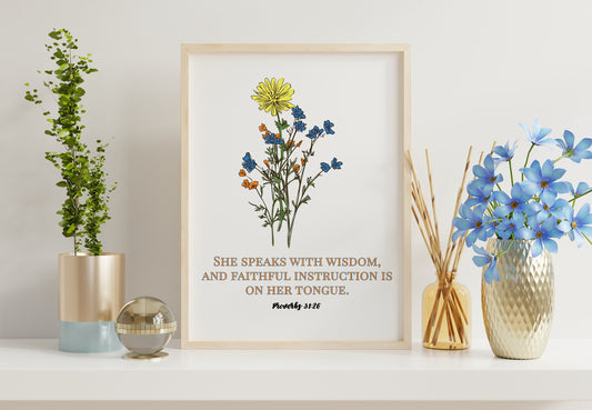 Proverbs Bible Verse Woman Print, Flowers Bible Verse Art, Woman Appreciation Print, Mother Appreciation Print, Mother’s Day, Boho Art Print