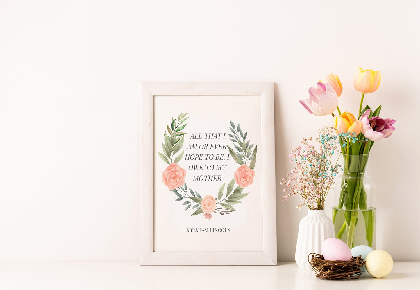 Mom Print, Mother Appreciation Print, Mother’s Day, Abraham Lincoln Quote Art, Boho Art Print