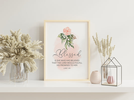 Blessed Print, Luke 1:45, Bible Verse Art, Mom Print, Mother Appreciation Print, Mother’s Day,  Art, Boho Art Print