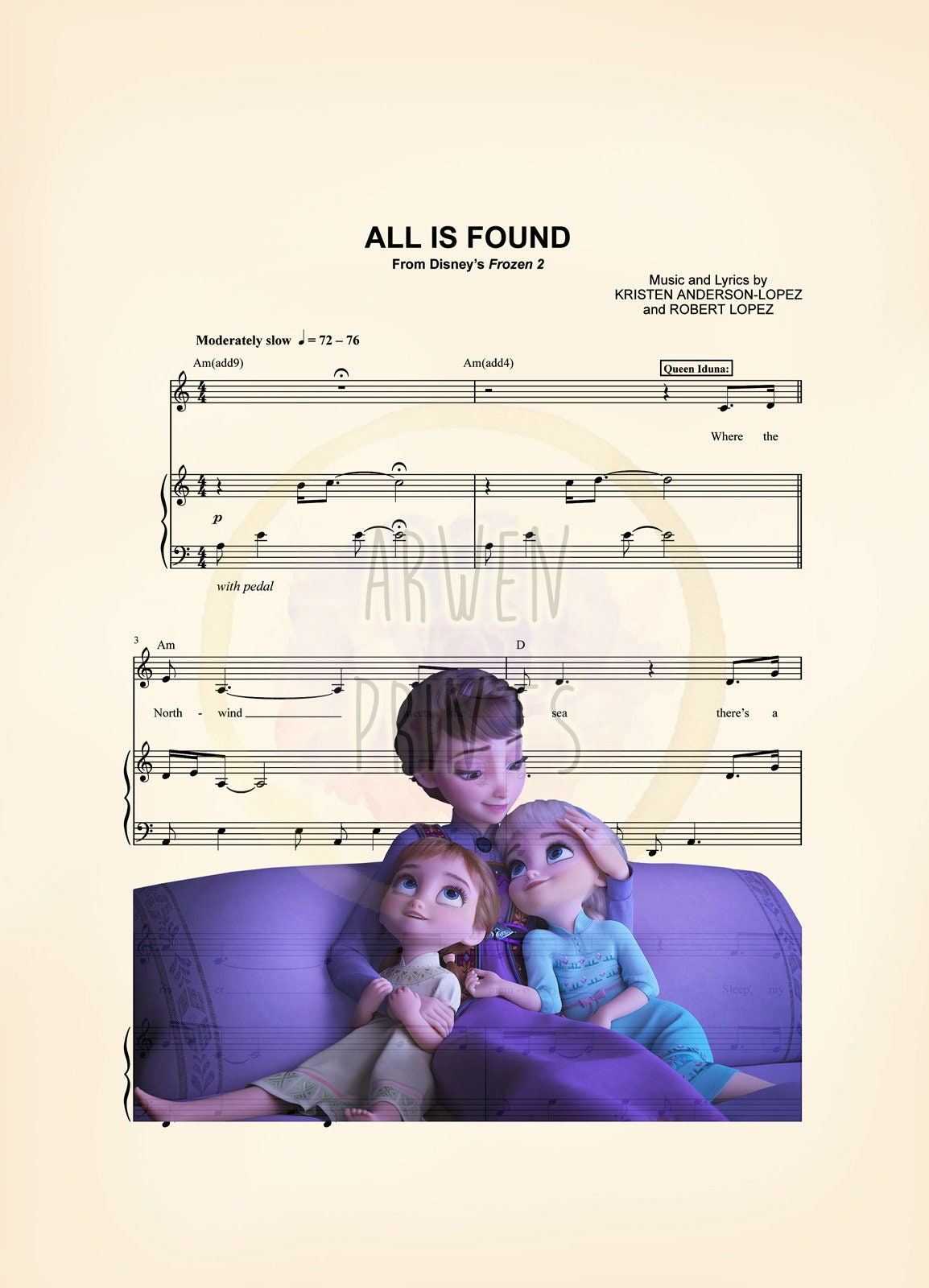 Frozen 2 Anna, Elsa and Mom Sheet Musc Art Print — Disney Wall Art Gift