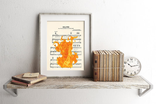 Hunchback of Notre Dame Esmeralda HellFire Sheet Music Wall Art — Disney Gift for Music Lovers