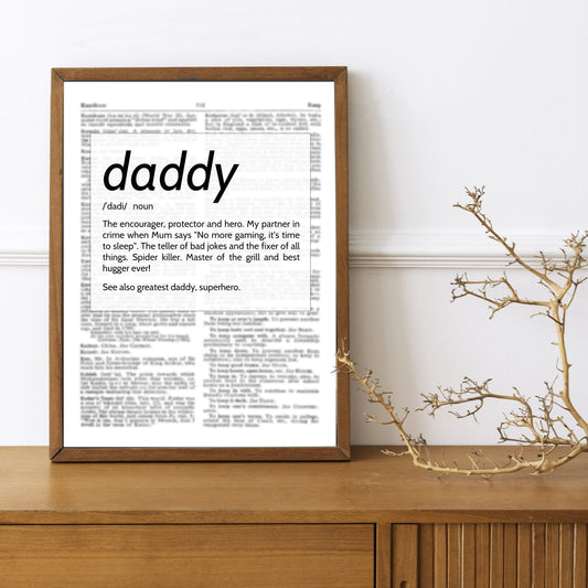Father’s Day Gift, Dad Definition, Dictionary Art, Gift For Dad, Gift From Child, Fathers Day, Art Print