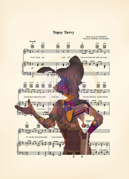 Hunchback Clopin  Disney Sheet Music Wall Art — Disney Gift for Music Lovers