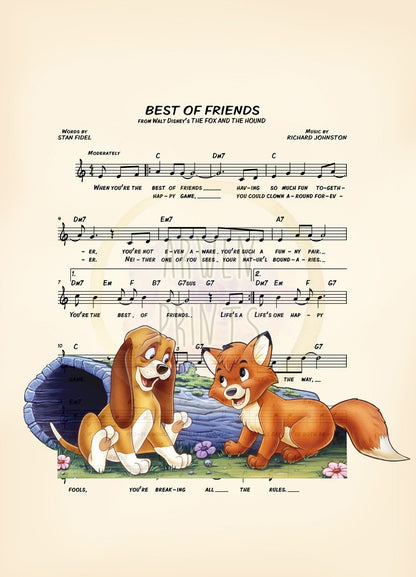 The Fox and the Hound Disney Sheet Music Art Print