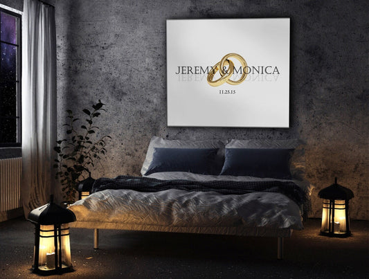Custom Wedding Rings Couple Names White Modern Luxe Canvas Art Print